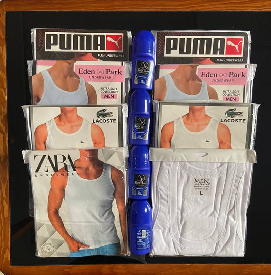 pack [ قميص داخلي4 +بوكسور4 + جوارب12 + مزيل العرق]